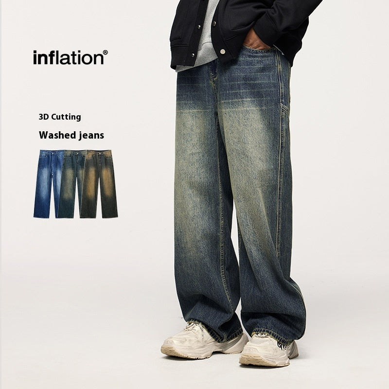 Washed Cut Wide Leg Jeans Men - kinko