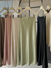 Simple Graceful Draping Acetate Satin Fishtail Skirt For Women - kinko