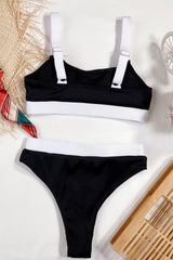 Color Block Scoop Neck Bikini Set - kinko