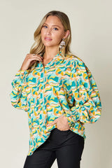 Double Take Full Size Printed Smocked Long Sleeve Blouse - kinko