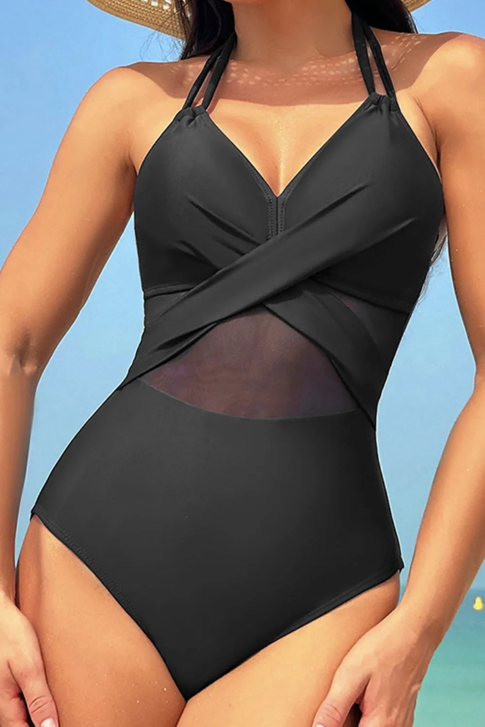 Crisscross Halter Neck One-Piece Swimwear - kinko