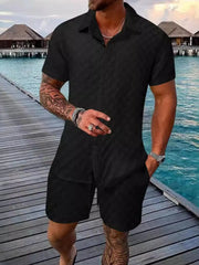 Men's Full Size Collared Neck Short Sleeve Top and Shorts Set Plus Size - kinko