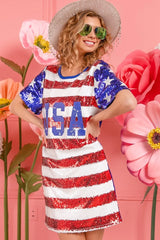 BiBi American Flag Theme Usa Print Sequin Dress - kinko