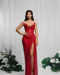 Drop-shaped Diamond Sexy Low-cut High Sitt Red Paillette Tube Coat And Dress - kinko