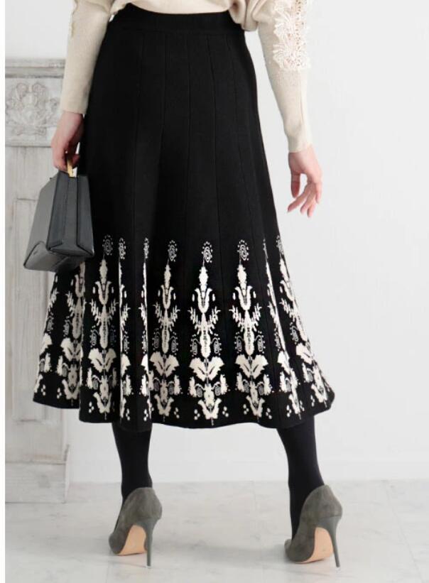 Jacquard Slim Knit A- Line Temperament Long Dress - kinko