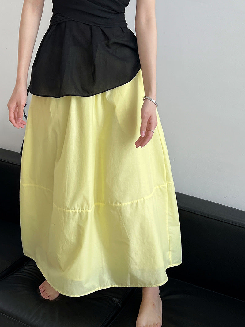 Yellow Skirt High Waist Slimming A- Line Skirt Loose Cover - kinko