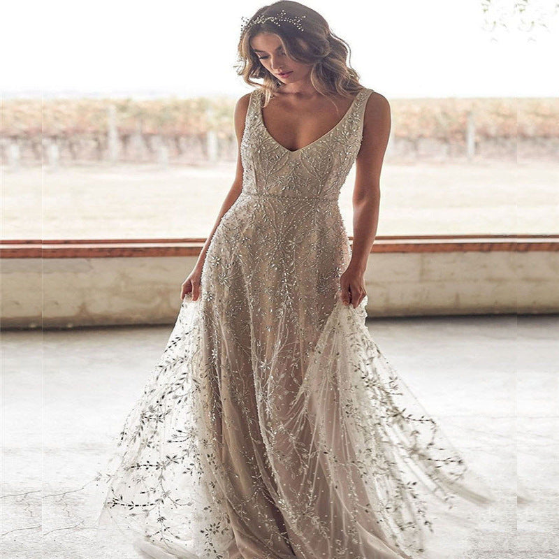 New Dress Bronzing V-neck Long - kinko