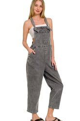 Zenana Washed Knot Strap Relaxed Fit Overalls - kinko