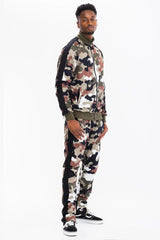 WEIV Men's Full Size Camo Side Stripe Jacket and Pant Set Plus Size - kinko