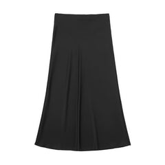 Solid Color Slim Silk Satin Texture Midi Skirt - kinko