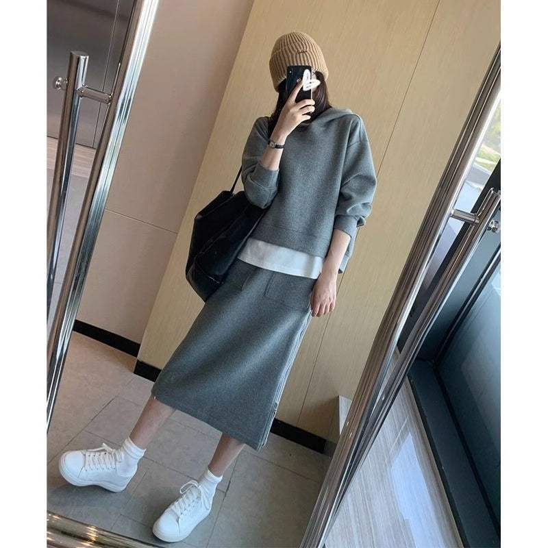 Casual Fashion Women's Hoodie Skirt Suit - kinko