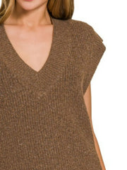 Zenana Oversized Sweater Vest with Side Slit - kinko
