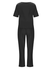 Full Size Round Neck Short Sleeve Top and Pants Set Plus Size - kinko