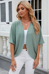 Eyelet Open Front Half Sleeve Cardigan - kinko