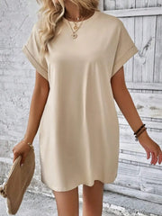 Pocketed Round Neck Short Sleeve Dress - kinko