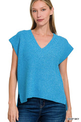 Zenana Oversized Sweater Vest with Side Slit - kinko