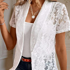 Elegant Solid Color Women's Lace Cardigan - Stylish Breathable Slim-Fit Spring&Summer Blouse With Floral Lace Detail - kinko