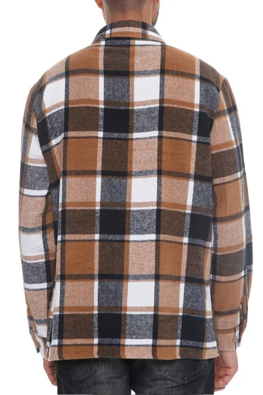 WEIV Men's Full Size Checkered Soft Flannel Shacket Plus Size - kinko
