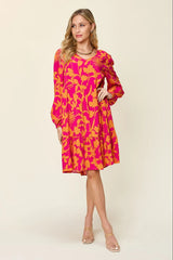 Double Take Full Size Printed Ruffle Hem Dress with Pocket - kinko