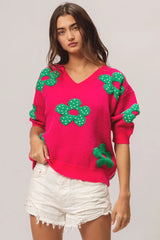 BiBi Pearl Beads Flowers Sweater Top - kinko