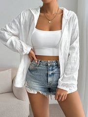 Zip Up Long Sleeve Hooded Outerwear - kinko