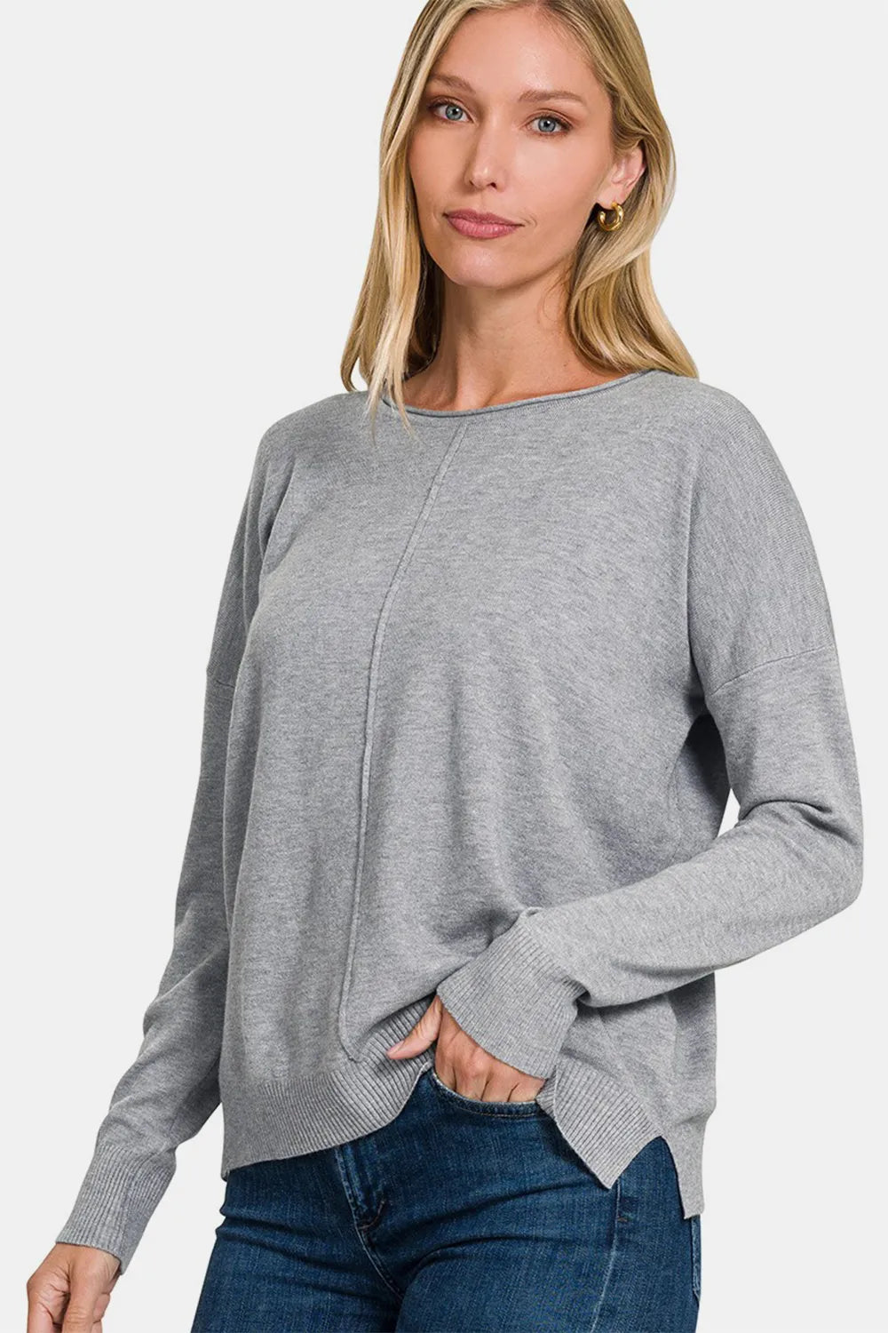 Zenana Front Seam Round Neck Sweater - kinko