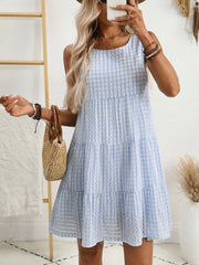 Plaid Round Neck Sleeveless Mini Dress - kinko