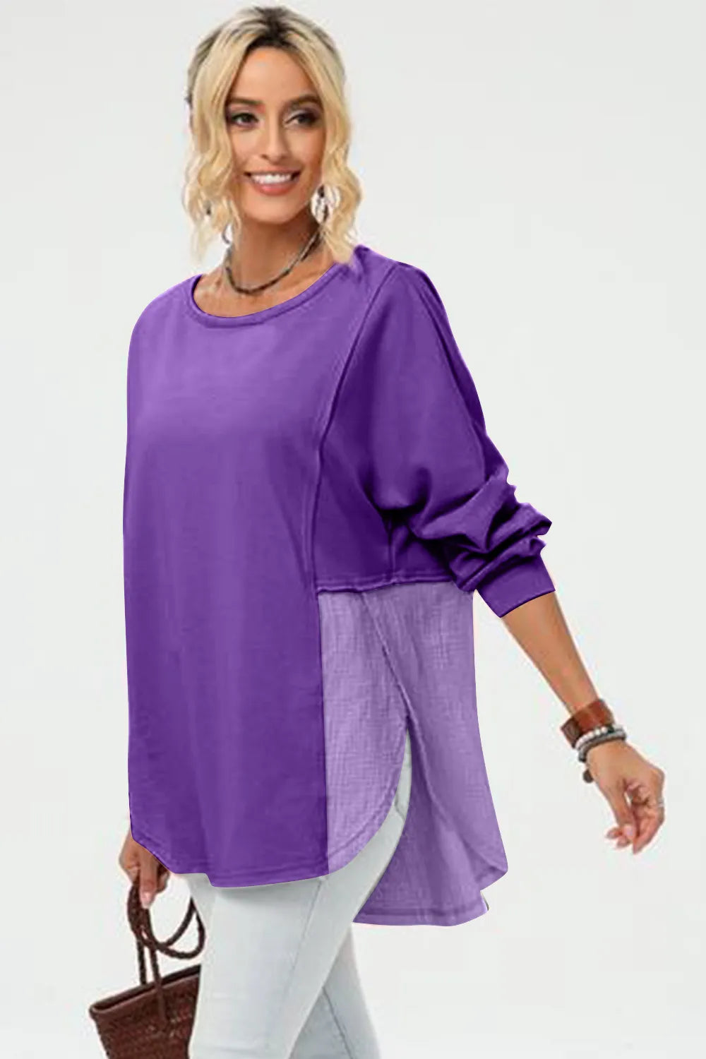 Double Take Full Size Long Sleeve High-Low T-Shirt - kinko