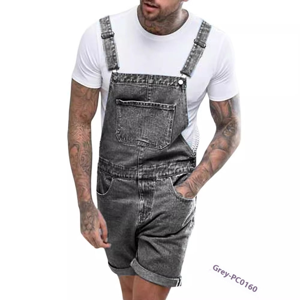 Youth Casual Mid-stretch Denim Suspender Pants - kinko