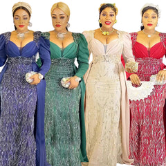 Plus Size Women's Dress V-neck Backless Sequined Evening Dress - kinko