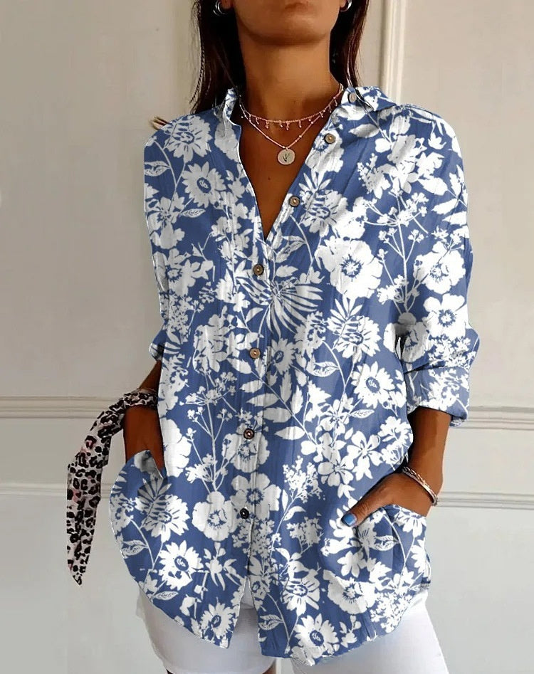 Striped Long-sleeved Shirt Women's Rainbow Cardigan Contrast Color Coat Lapel - kinko