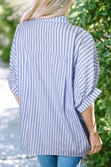Sky Blue Stripe Dolman Sleeve Oversize Shirt - kinko