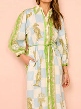 Printed Long Sleeve Longline Shirt Dress - kinko