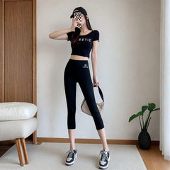 Women's Summer Thin Shark Pants Outer Wear High Waist Cropped Yoga Weight Loss Pants - kinko