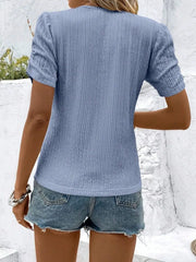 Ruched Round Neck Short Sleeve Top - kinko