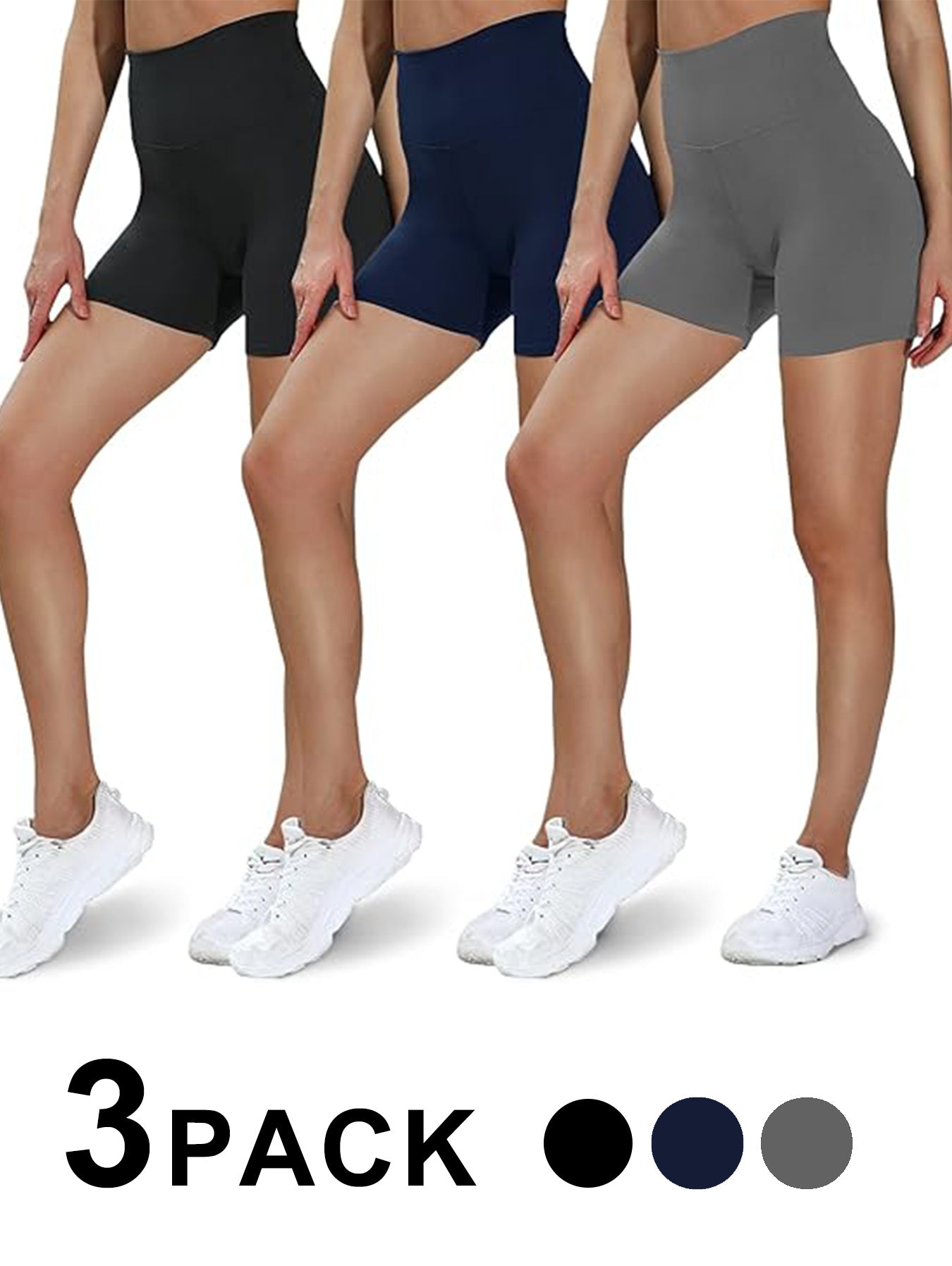 Leggings - 3 Points High Waist, 3 Pairs Of Black, Zhangqing, Dark Gray - kinko