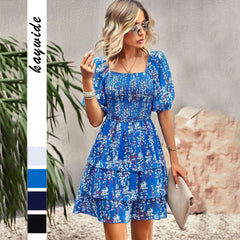 French Square Collar Cake Fashion Vacation Fashion Vacation Holiday Short Dress - kinko