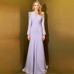 Heavy Industry Beads Diamond Front Slit Small Trailing Dress - kinko