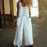 Women's Elegant Wide-Leg Jumpsuit - Button Front Formal & Casual Romper, Lightweight Wear - kinko