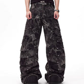 Deconstructed Rivet Machete Jeans Men's Retro Wide Leg Mop Pants - kinko