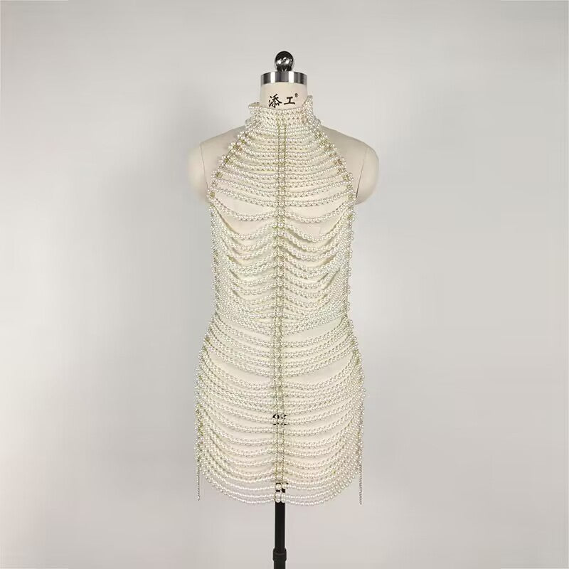 Beaded Halter Fashion Party Banquet Performance Dress - kinko