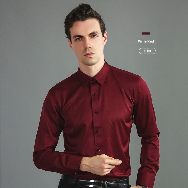 Full Elastic Force Shirt Men's Non-ironing Anti-wrinkle Solid Color - kinko
