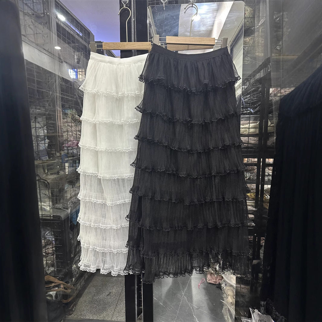 Lace Pleated Net Yarn Cake Skirt - kinko