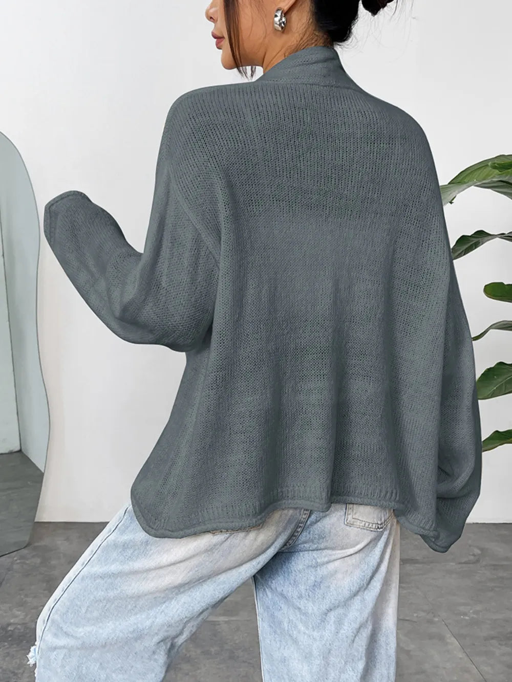 Open Front Dropped Shoulder Cardigan - kinko