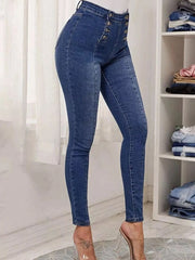 Full Size High-Waisted Double-Breasted Skinny Jeans Plus Size - kinko