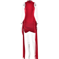 Women's Sexy Sleeveless Bodycon Mini Dress With Side Slit & Tie Detail - Stretchy Clubwear Party Dress - kinko