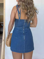 Full Size Slit Square Neck Denim Dress Plus Size - kinko