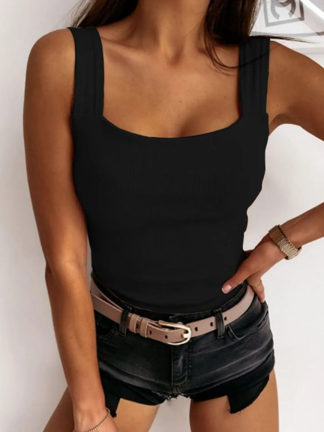 Square Neck Wide Strap Tank - kinko