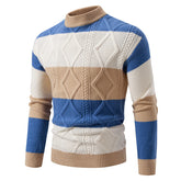 Fall Winter Men Color Matching Rhombus Twisted Sweater