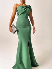 Green Bow Tube Top Evening Dress - kinko